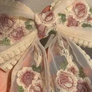 Dusty Rose Floral Embroidered Lace Bow Hair Clip